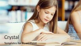  Presentation with children books - PPT layouts consisting of little girl reading books background and a lemonade colored foreground