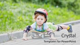  Presentation with rides - Colorful presentation theme enhanced with little girl rides skateboard lying on it backdrop and a light gray colored foreground