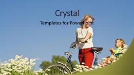  Presentation with man riding big bike motor - Cool new presentation theme with little girl riding a bike backdrop and a  colored foreground