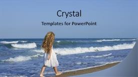  Presentation with sea shore - Cool new presentation with little girl running beach shore splashing water in blue sea backdrop and a light blue colored foreground