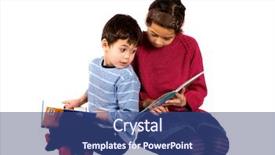  Presentation with story book - Presentation with little girl sharing her story book with her brother isolated on white background and a ocean colored foreground