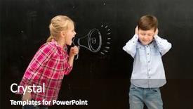  Presentation with ears - Audience pleasing presentation theme consisting of little girl shouting in drawn on the blackboard mouthpiece and little boy covering his ears with his hands backdrop and a black colored foreground