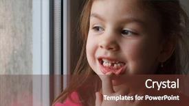  Presentation with lost - Slide set with little girl showing a lost tooth look out the window background and a tawny brown colored foreground