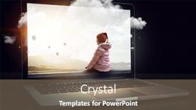  Presentation with laptop - Beautiful PPT layouts featuring little-girl-sits backdrop and a coral colored foreground