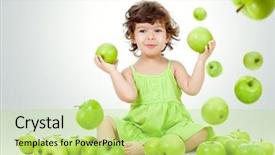  Presentation with green apples - Presentation theme with little girl sitting among falling background and a yellow colored foreground