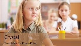  Presentation with class - Amazing theme having little girl sitting and studying backdrop and a  colored foreground