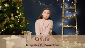  Presentation with christmas magic - Amazing presentation theme having little-girl-sitting-near backdrop and a coral colored foreground