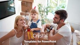  Presentation with new beginning - Cool new PPT theme with little-girl-sitting-on-boxes backdrop and a tawny brown colored foreground