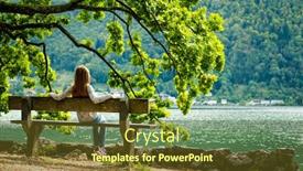  Presentation with tree river - Audience pleasing PPT layouts consisting of little girl sitting on the wooden bench near big green tree and looking on the river scenery backdrop and a tawny brown colored foreground