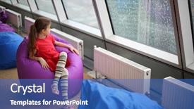  Presentation with rainy day - Presentation enhanced with little girl sitting on the ottoman and looking in large window on a rainy day background and a teal colored foreground