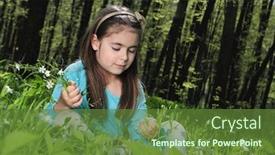  Presentation with woods - PPT theme featuring little girl sitting on a grass in the woods background and a tawny brown colored foreground
