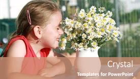  Presentation with chamomile - Slides consisting of little-girl-smelling-chamomile-bouquet background and a coral colored foreground