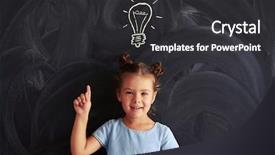  Presentation with light bulb - PPT theme featuring little girl standing against blackboard background and a  colored foreground