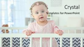  Presentation with cute - Beautiful PPT theme featuring little girl standing in crib backdrop and a sky blue colored foreground
