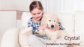  Presentation with puppy - Beautiful PPT layouts featuring little girl stroking fluffy puppy backdrop and a lemonade colored foreground