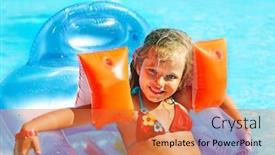  Presentation with mattress - Slide deck having little girl swimming on inflatable beach mattress background and a red colored foreground