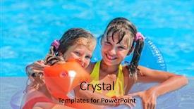  Presentation with mattress - Cool new slide set with little girl swimming on inflatable beach mattress loving sister backdrop and a coral colored foreground