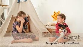  Presentation with fox - PPT theme enhanced with little-girl-taking-pictures background and a coral colored foreground