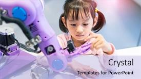  Presentation with robot arm - PPT layouts with little girl touching a robot background and a light blue colored foreground