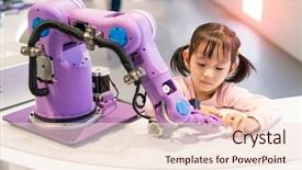  Presentation with robot arm - Beautiful presentation design featuring little girl touching a robot backdrop and a lemonade colored foreground