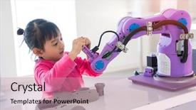  Presentation with robot arm - Cool new slide set with little girl touching a robot backdrop and a coral colored foreground