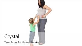 Presentation with mothers - Colorful presentation theme enhanced with little girl touching her mothers baby bump on white background backdrop and a white colored foreground