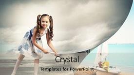  Presentation with turning page - Colorful presentation theme enhanced with little girl turning page backdrop and a soft green colored foreground