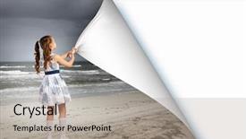  Presentation with turning page - Presentation theme with little girl turning page background and a light gray colored foreground