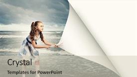  Presentation with turning page - Theme featuring little girl turning page background and a soft green colored foreground