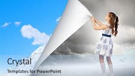  Presentation with turning page - Cool new slides with little girl turning page backdrop and a light blue colored foreground