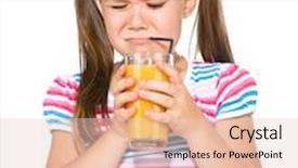  Presentation with orange juice - Slides with little girl unwillingly drinking orange juice using straw isolated over white background and a lemonade colored foreground