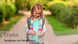  Presentation with school - Presentation theme consisting of little-girl-using-sanitizer background and a mint green colored foreground