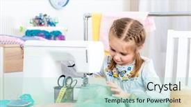  Presentation with sewing machine - Colorful presentation theme enhanced with little girl using sewing machine backdrop and a soft green colored foreground