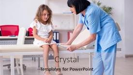  Presentation with female doctor - Slide set featuring little girl visiting old female doctor background and a mint green colored foreground