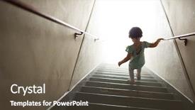  Presentation with stairs - Cool new presentation design with little-girl-walking-down-stairs backdrop and a tawny brown colored foreground