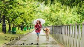  Presentation with under umbrella - Presentation design having little-girl-walking-under-rain background and a mint green colored foreground