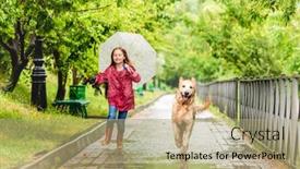  Presentation with rain - Cool new PPT theme with little-girl-walking-under-rain backdrop and a mint green colored foreground
