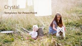  Presentation with outdoor games - Cool new theme with little girl wash retro doll clothes and playing with her funny puppy summer nature outdoor washing children's games kid's leisure pet play with dog vintage style backdrop and a lemonade colored foreground