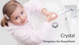  Presentation with hand washing - Amazing PPT theme having little girl washing hands backdrop and a white colored foreground