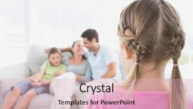  Presentation with living room family - Cool new PPT theme with little girl watching her family on the couch at home in the living room backdrop and a lemonade colored foreground