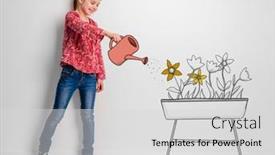  Presentation with mental health care sketch - Amazing slide deck having little-girl-watering-flowers backdrop and a light gray colored foreground