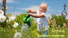  Presentation with family day - Theme with little girl watering the flowers background and a tawny brown colored foreground