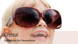  Presentation with close up baby girl knitted - Beautiful PPT theme featuring little girl wearing oversized sunglasses backdrop and a coral colored foreground