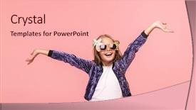  Presentation with girl scouts explorer summer - PPT theme having little girl wearing summer sunglasses background and a lemonade colored foreground