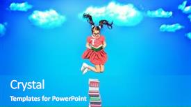  Presentation with kids jumping and lifting hand - Amazing slide set having little girl with a book backdrop and a teal colored foreground