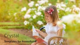  Presentation with outdoors - PPT theme featuring little-girl-with-a-book background and a coral colored foreground