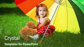  Presentation with rainbow bluebirds - Beautiful presentation theme featuring little girl with a rain backdrop and a tawny brown colored foreground