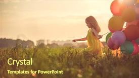  Presentation with baby shower gender reveal balloons - Slide set with little girl with balloons outdoors background and a  colored foreground