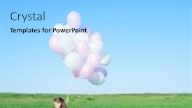  Presentation with balloons - Presentation theme enhanced with little-girl-with-balloons-outdoors background and a light gray colored foreground