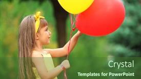  Presentation with balloons - Slide deck with little-girl-with-balloons-outside background and a forest green colored foreground